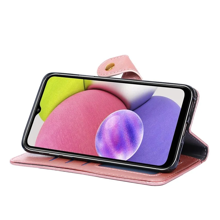 PU Leather+TPU Flip Phone Case Wallet Stand Design Zipper Pocket Phone Cover Shell with Strap for Samsung Galaxy S22 5G - Rose Gold