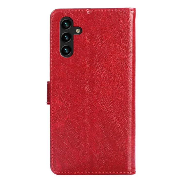 Shockproof Flip Phone Case Wallet Stand Design Leather Case Zipper Pocket Phone Cover Shell with Strap for Samsung Galaxy A13 5G / A04s 4G (164.7 x 76.7 x 9.1 mm) - Red