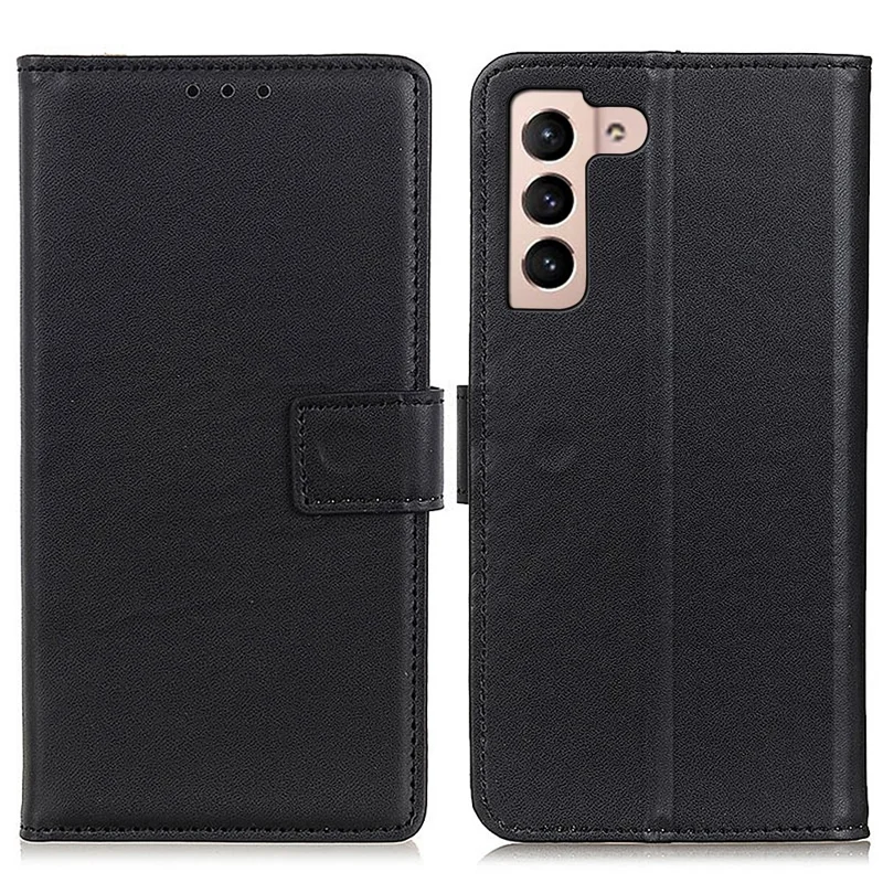 PU Leather Full Protection Wallet Stand Phone Case Shell for Samsung Galaxy S22 5G - Black