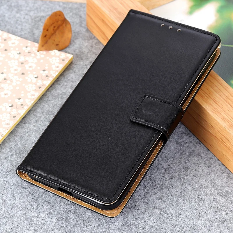 PU Leather Full Protection Wallet Stand Phone Case Shell for Samsung Galaxy S22 5G - Black