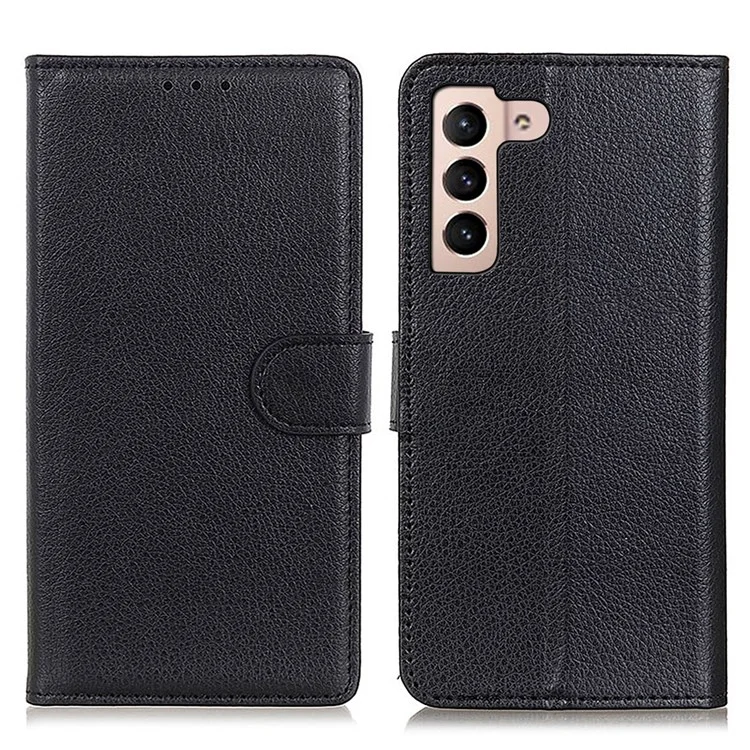 Litchi Textur PU Leder Wallet Case Folio Flip Schutzhülle mit horizontaler Betrachtungsposition für Samsung Galaxy S22 5G - Schwarz