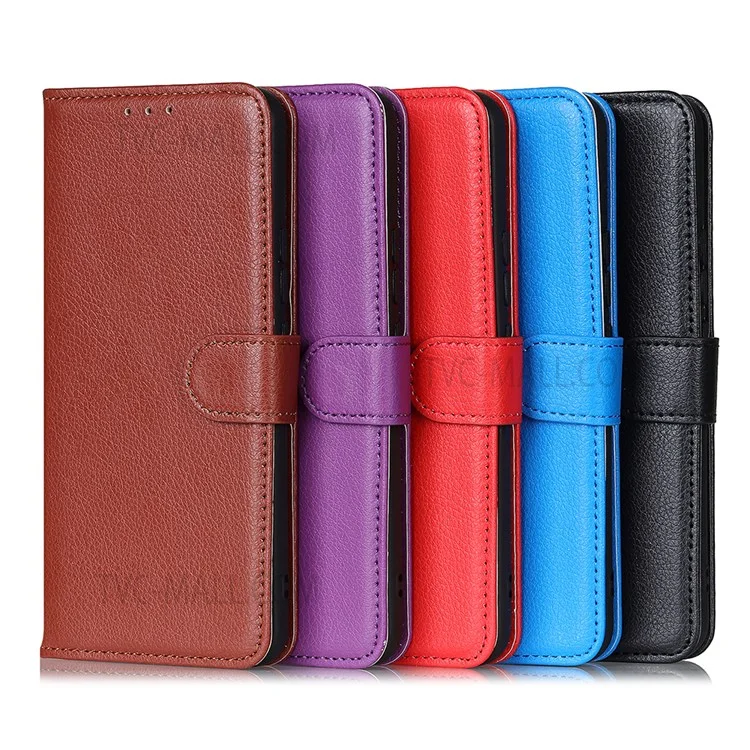 Litchi Textur PU Leder Wallet Case Folio Flip Schutzhülle mit horizontaler Betrachtungsposition für Samsung Galaxy S22 5G - Schwarz