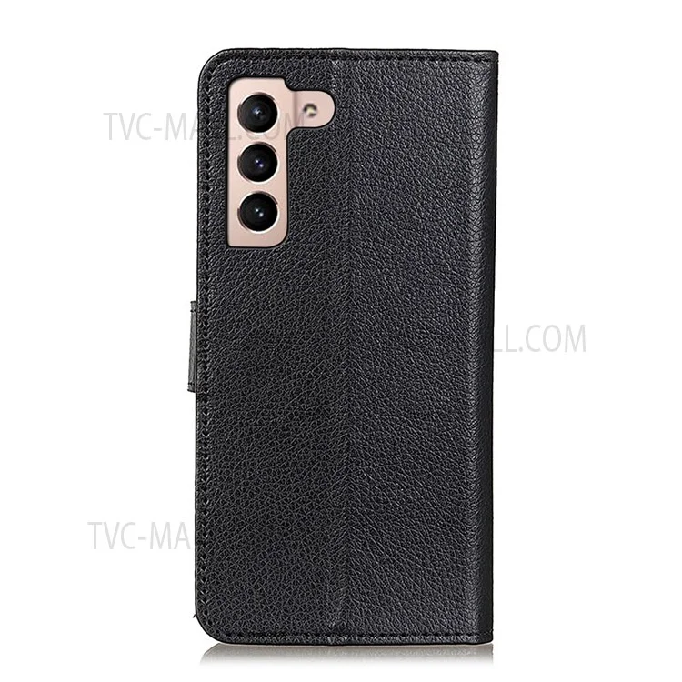 Litchi Textur PU Leder Wallet Case Folio Flip Schutzhülle mit horizontaler Betrachtungsposition für Samsung Galaxy S22 5G - Schwarz