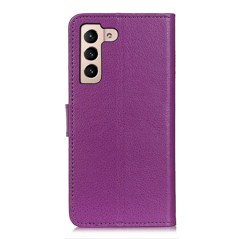 Litchi Texture PU Leather Wallet Case Folio Flip Protective Cover with Horizontal Viewing Stand for Samsung Galaxy S22 5G - Purple