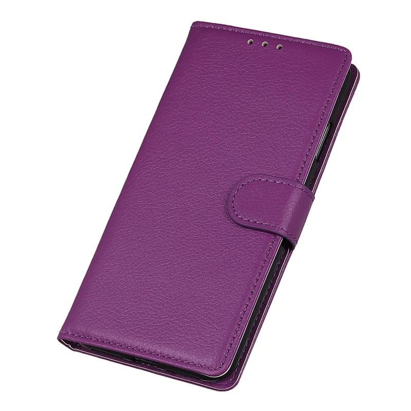 Litchi Texture PU Leather Wallet Case Folio Flip Protective Cover with Horizontal Viewing Stand for Samsung Galaxy S22 5G - Purple