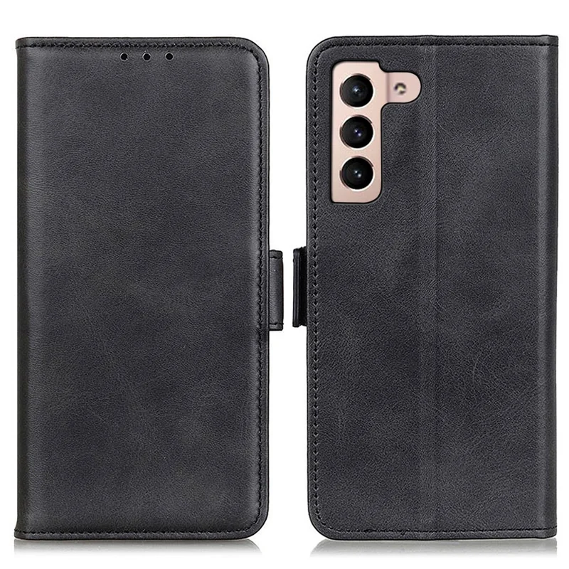 Shockproof Well-Protected Stylish Side Magnetic Clasp PU Leather Wallet Stand Case Phone Shell for Samsung Galaxy S22 5G - Black