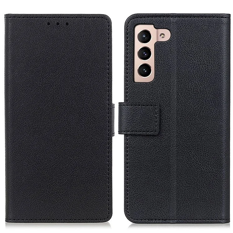 Overall Protection Stylish Scratch-Resistant PU Leather Stand Wallet Phone Cover Case for Samsung Galaxy S22 5G - Black