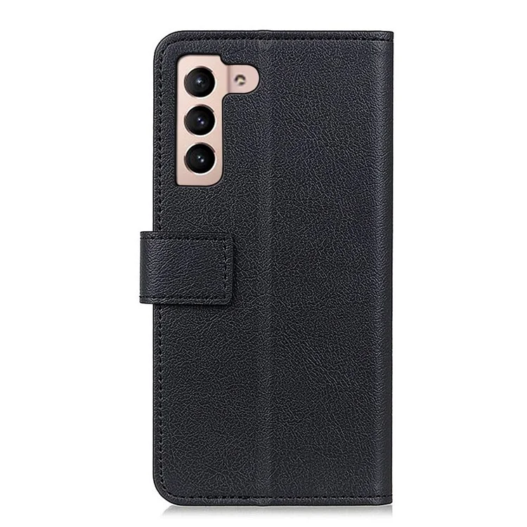 Overall Protection Stylish Scratch-Resistant PU Leather Stand Wallet Phone Cover Case for Samsung Galaxy S22 5G - Black