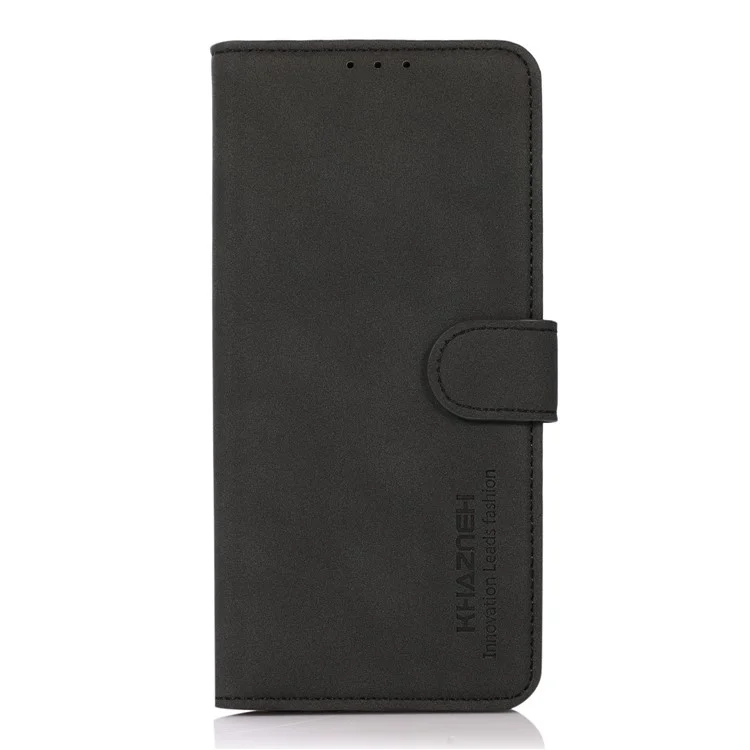 KHAZNEH Wallet Design Book-Style Flip Delicate Textured Leather Phone Cover Stand Case for Samsung Galaxy S22 5G - Black