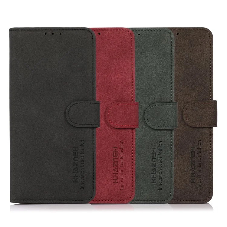 KHAZNEH Wallet Design Book-Style Flip Delicate Textured Leather Phone Cover Stand Case for Samsung Galaxy S22 5G - Black