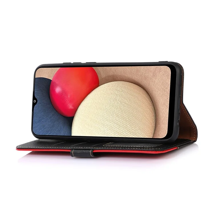 Funda de billetera y teléfono KHAZNEH con protección contra arañazos, bloqueo RFID y textura de piel de Litchi, con correa práctica para Samsung Galaxy S22+ 5G - Negro