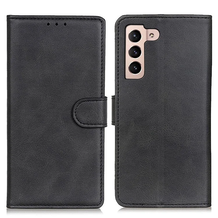 All-around Anti-scratch Phone Protector Cover PU Leather Stand Wallet Case for Samsung Galaxy S22+ 5G - Black