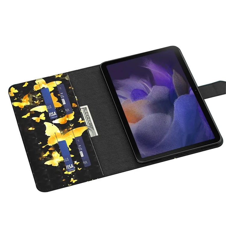 Pattern Printing Stand Wallet Shockproof Leather Tablet Case Cover for Samsung Galaxy Tab A8 10.5 2021 - Golden Butterflies