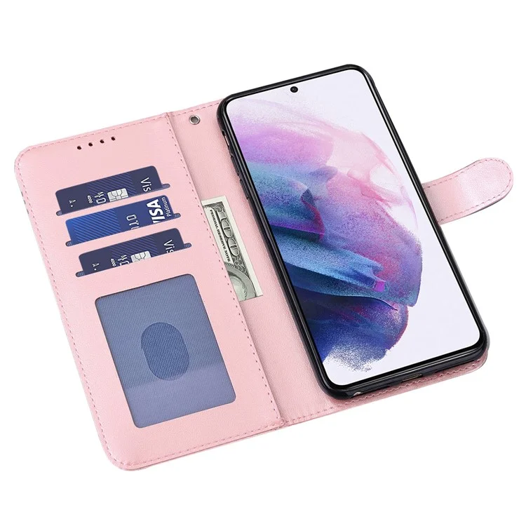 Support D'empreinte Des Cerfs et Des Arbres Présente le Portefeuille en Cuir PU Shockproof Flip Magnetic Case Pour Samsung Galaxy S22 5G - Rose