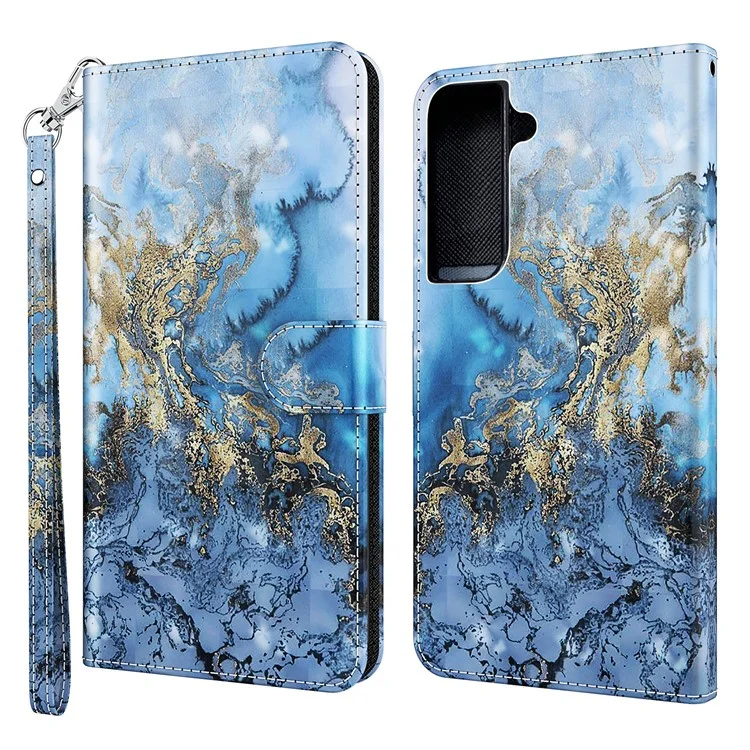 3D-Musterdruck Premium PU-Leder Folio Flip Stand Wallet Handyhülle mit Handschlaufe für Samsung Galaxy S22 5G - Bauhinia Valley