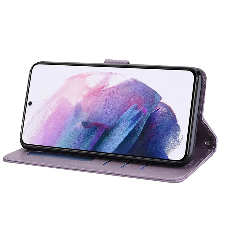 Deer and Tree Imprinting PU Leather Wallet Case Stand Flip Magnetic Cover for Samsung Galaxy A13 5G / A04s 4G (164.7 x 76.7 x 9.1 mm) - Purple