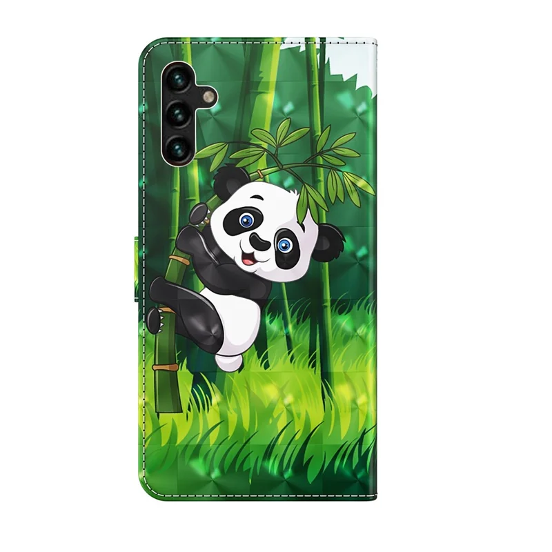 Folio Flip Wallet Case 3D Creative Pattern Printing PU Leather Cover with Strap for Samsung Galaxy A13 5G / A04s 4G (164.7mm) - Panda Climbing Bamboo