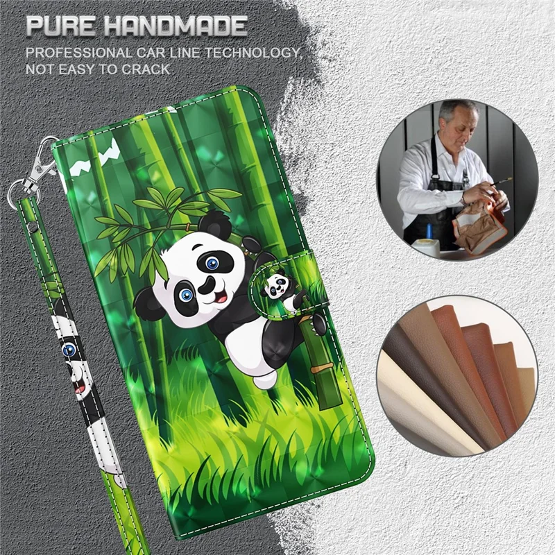 Folio Flip Wallet Case 3D Creative Pattern Printing PU Leather Cover with Strap for Samsung Galaxy A13 5G / A04s 4G (164.7mm) - Panda Climbing Bamboo