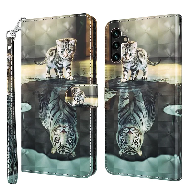 Custodia a portafoglio magnetica con protezione completa Flip 3D Creative Pattern Stampa in pelle PU Cover con cinturino per Samsung Galaxy A13 5G / A04s 4G (164,7 x 76,7 x 9,1 mm) - Gatto e Tigre