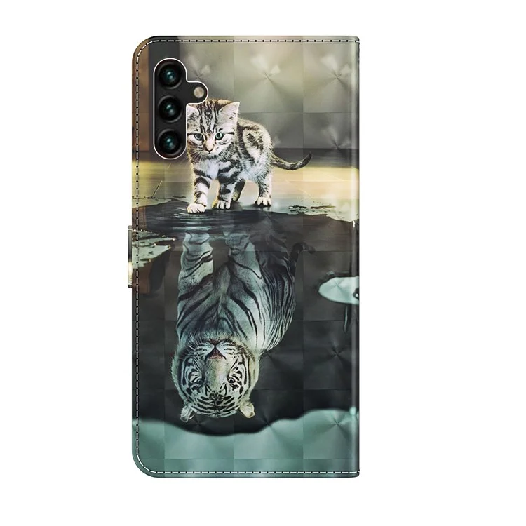 Custodia a portafoglio magnetica con protezione completa Flip 3D Creative Pattern Stampa in pelle PU Cover con cinturino per Samsung Galaxy A13 5G / A04s 4G (164,7 x 76,7 x 9,1 mm) - Gatto e Tigre
