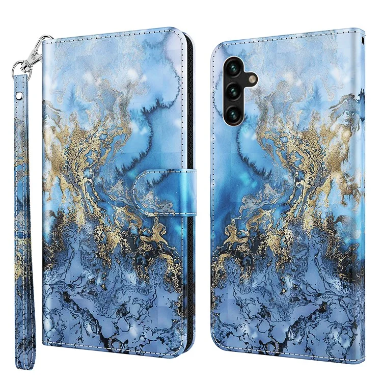 Capa Carteira Magnética de Proteção Total com Suporte, Impressão de Padrão Criativo 3D, Cobertura de Couro PU com Alça para Samsung Galaxy A13 5G / A04s 4G (164,7 x 76,7 x 9,1 mm) - Bauhinia Valley