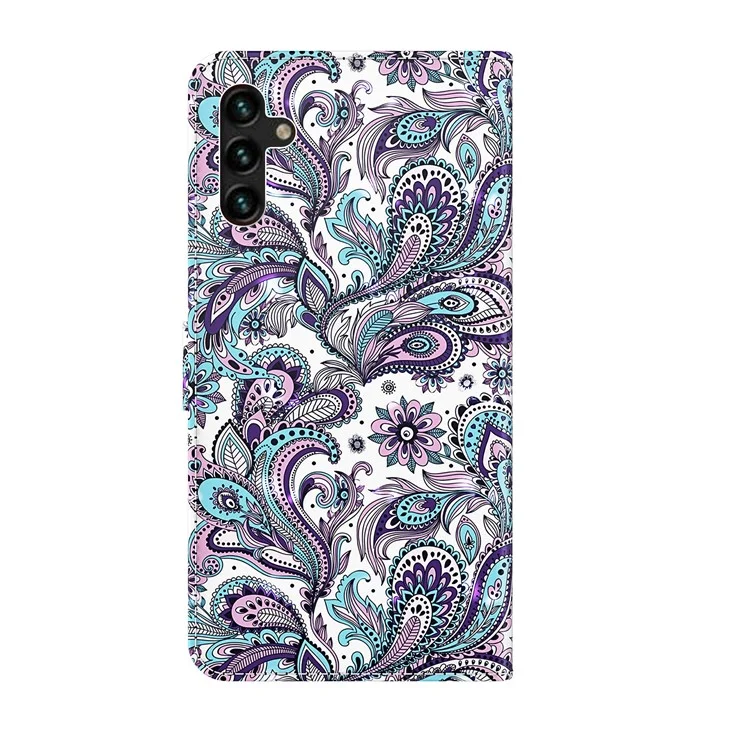 Étui portefeuille magnétique de protection complète avec rabat 3D Impression de motif créatif en cuir PU avec sangle pour Samsung Galaxy A13 5G / A04s 4G (164,7 x 76,7 x 9,1 mm) - Impatiens pourpre