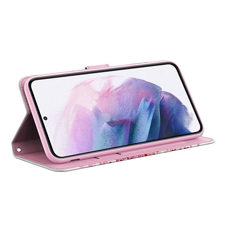 Étui portefeuille magnétique de protection complète avec rabat 3D Impression de motif créatif en cuir PU avec sangle pour Samsung Galaxy A13 5G / A04s 4G (164,7 x 76,7 x 9,1 mm) - Impatiens pourpre
