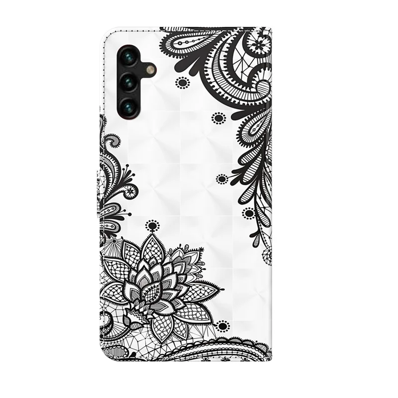 Folio Flip Wallet Case 3D Creative Pattern Printing PU Leather Cover with Strap for Samsung Galaxy A13 5G / A04s 4G (164.7mm) - Lace Flower