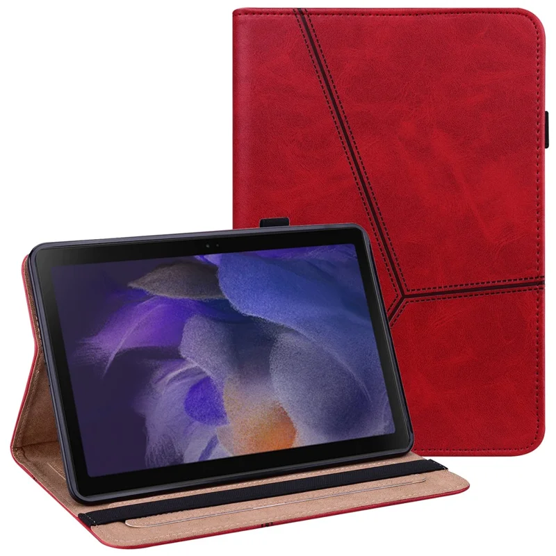 For Samsung Galaxy Tab A8 10.5 (2021) PU Leather Case Multi-Angle Viewing Folio Stand Cover with Card Slots and Elastic Band - Red