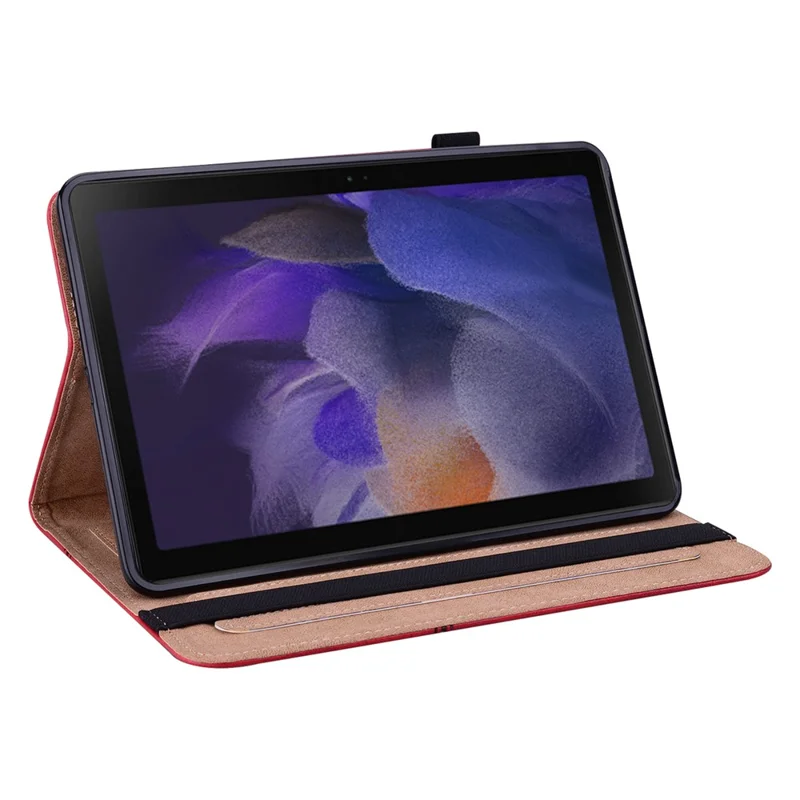 For Samsung Galaxy Tab A8 10.5 (2021) PU Leather Case Multi-Angle Viewing Folio Stand Cover with Card Slots and Elastic Band - Red