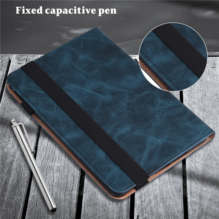 For Samsung Galaxy Tab A8 10.5 (2021) PU Leather Case Multi-Angle Viewing Folio Stand Cover with Card Slots and Elastic Band - Blue