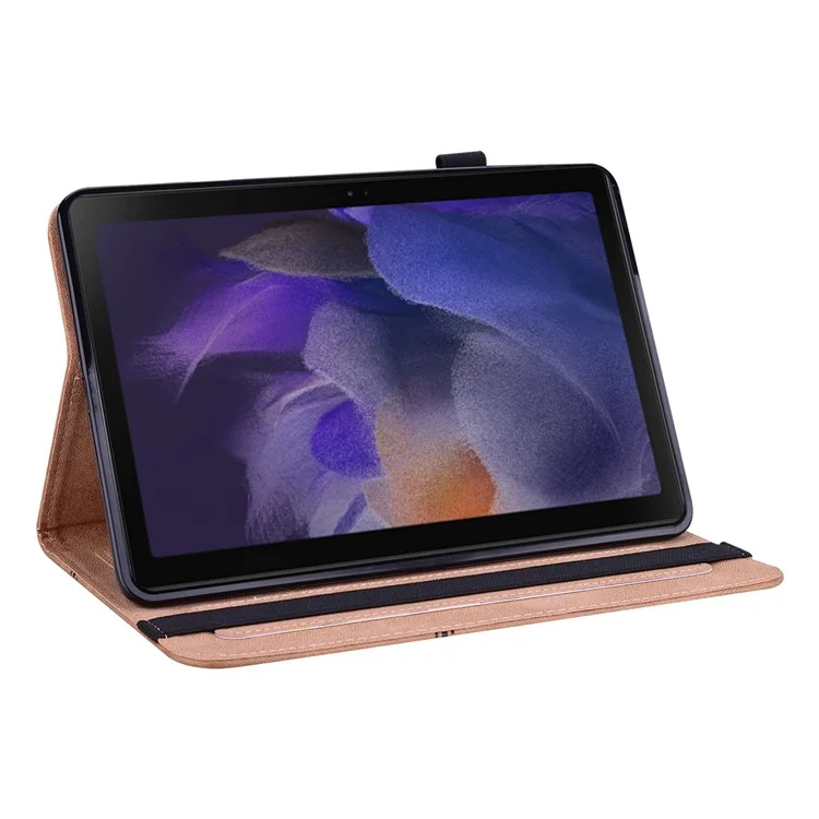 Pour Samsung Galaxy Tab A8 10.5 (2021) Étui en cuir PU avec support multi-angles, rabat et fentes pour cartes, avec bande élastique - Marron