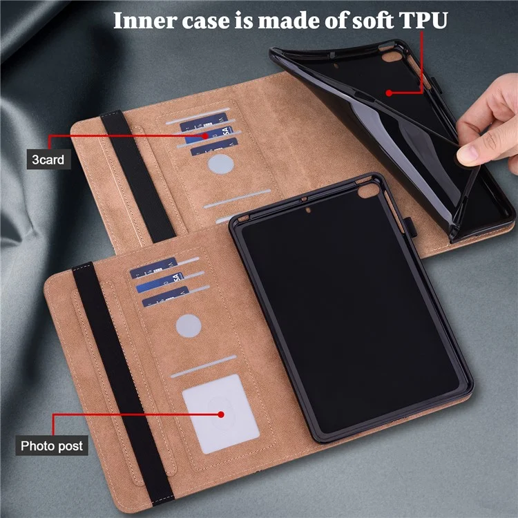 Pour Samsung Galaxy Tab A8 10.5 (2021) Étui en cuir PU avec support multi-angles, rabat et fentes pour cartes, avec bande élastique - Marron
