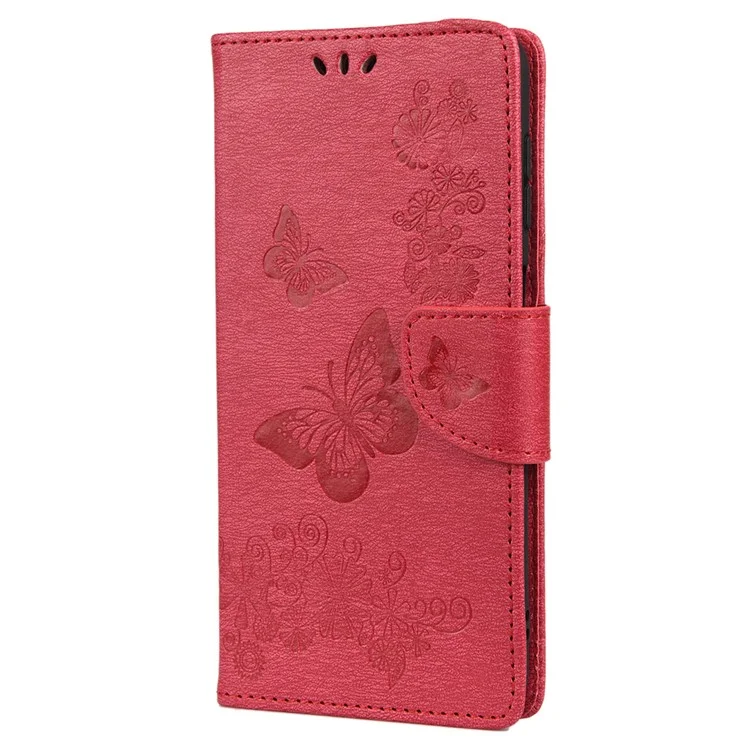 Butterflies Flower Imprinted Wallet Stand Leather Cover Case for Samsung Galaxy A13 5G / A04s 4G (164.7 x 76.7 x 9.1 mm) - Red