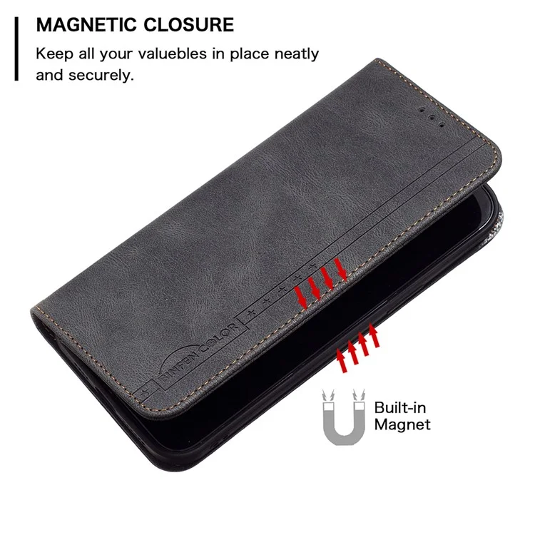 BINFEN COLOR BF08 RFID Blocking Magnetic Closure Shockproof Leather Phone Case Wallet Stand Cover for Samsung Galaxy S20 FE/S20 FE 5G/S20 Lite/S20 FE 2022 - Preto