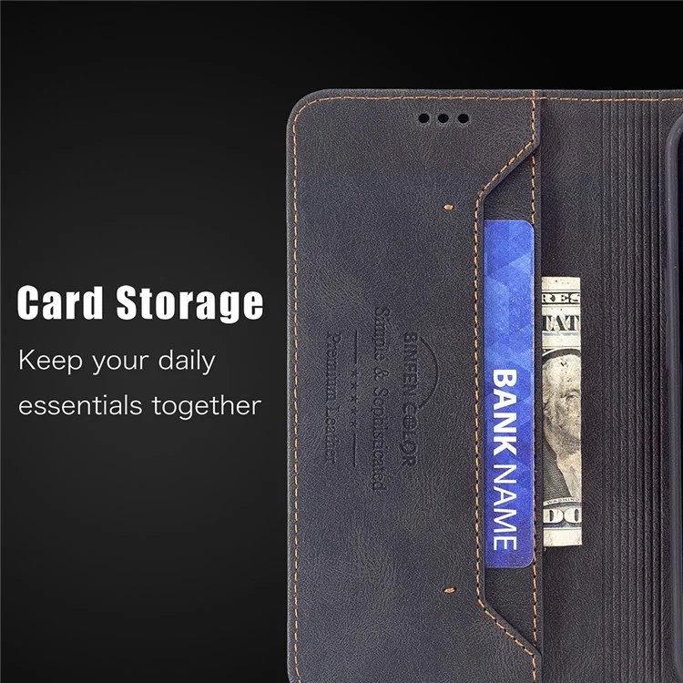 BINFEN COLOR BF08 RFID Blocking Magnetic Closure Shockproof Leather Phone Case Wallet Stand Cover for Samsung Galaxy S20 FE/S20 FE 5G/S20 Lite/S20 FE 2022 - Preto