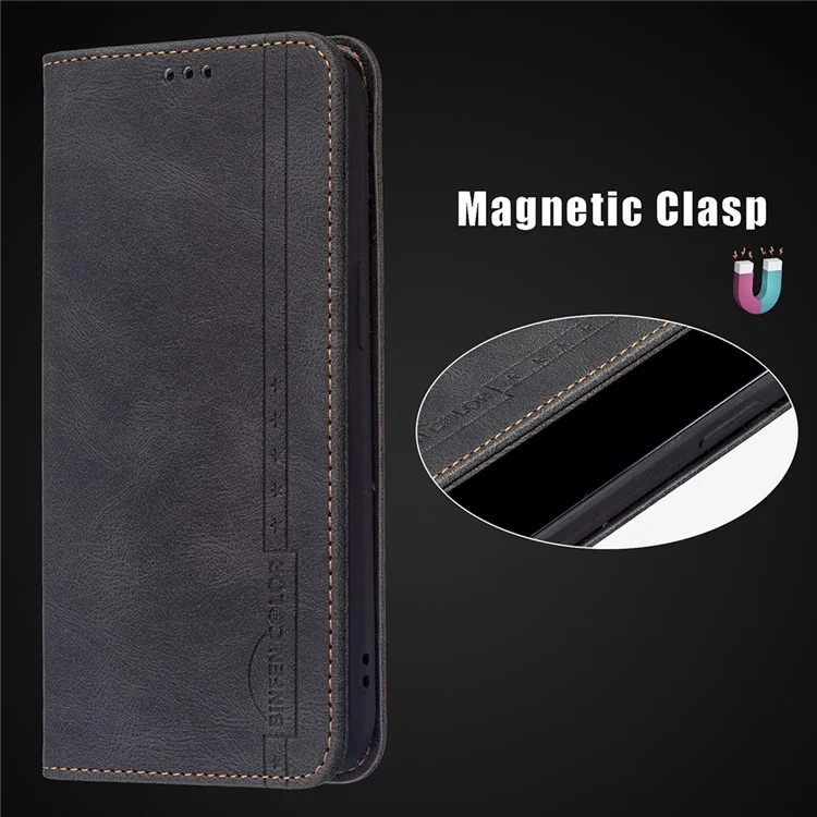 BINFEN COLOR BF08 RFID Blocking Magnetic Closure Shockproof Leather Phone Case Wallet Stand Cover for Samsung Galaxy S20 FE/S20 FE 5G/S20 Lite/S20 FE 2022 - Black