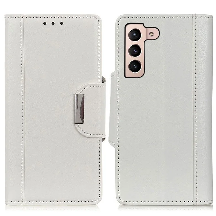 Full Body Protection PU Leather Flip Wallet Stand Folio Case with Magnetic Closure for Samsung Galaxy S22 5G - White