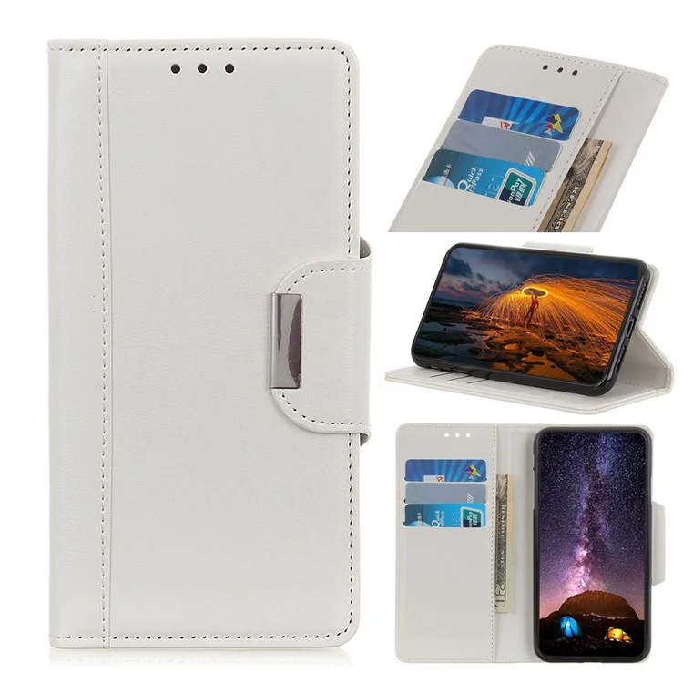 Full Body Protection PU Leather Flip Wallet Stand Folio Case with Magnetic Closure for Samsung Galaxy S22 5G - White