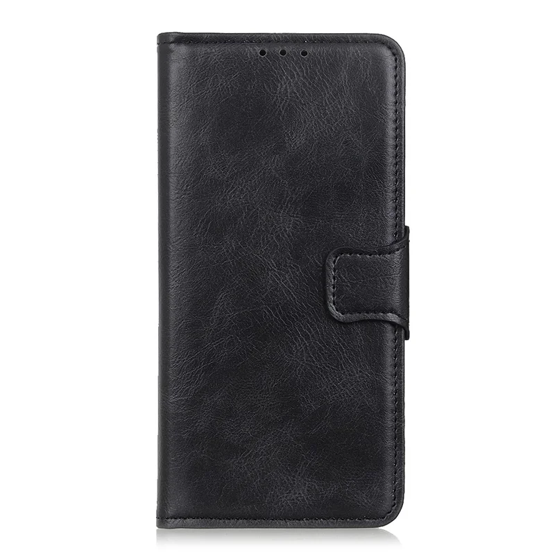 Anti-Scratch Crazy Horse Texture PU Leather Folio Flip Wallet Case Soft TPU Interior Stand Protective Phone Cover for Samsung Galaxy S22 5G - Black