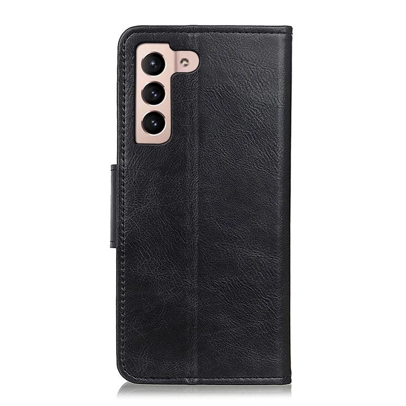 Anti-Scratch Crazy Horse Texture PU Leather Folio Flip Wallet Case Soft TPU Interior Stand Protective Phone Cover for Samsung Galaxy S22 5G - Black