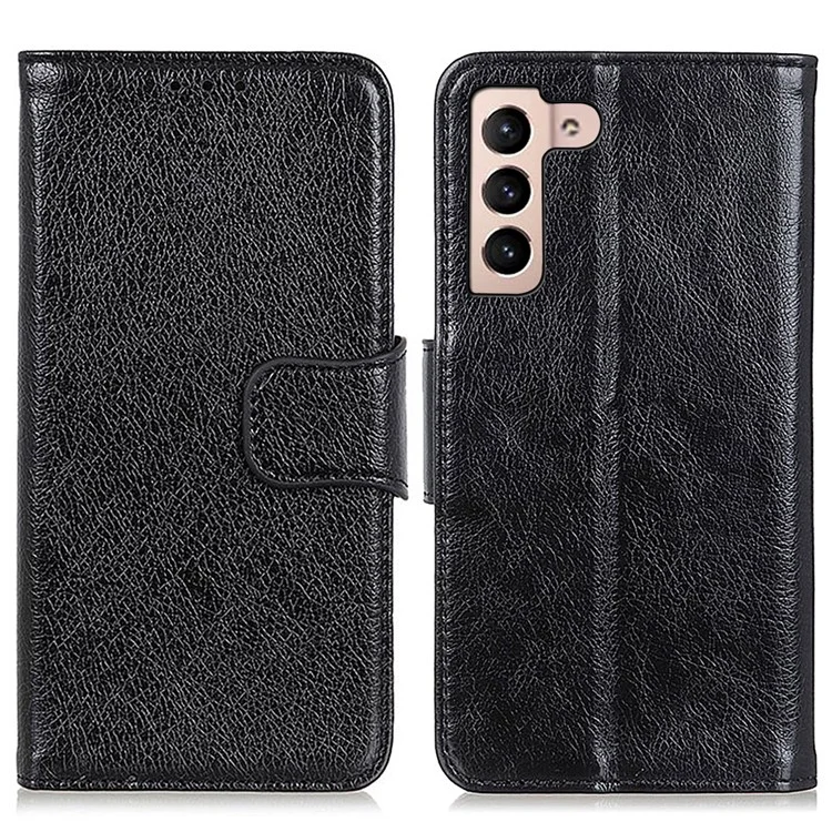 Para Samsung Galaxy S22 5G Nappa Texture Split Leather Wallet Stand Flip Protective Cover with Magnetic Closure - Negro