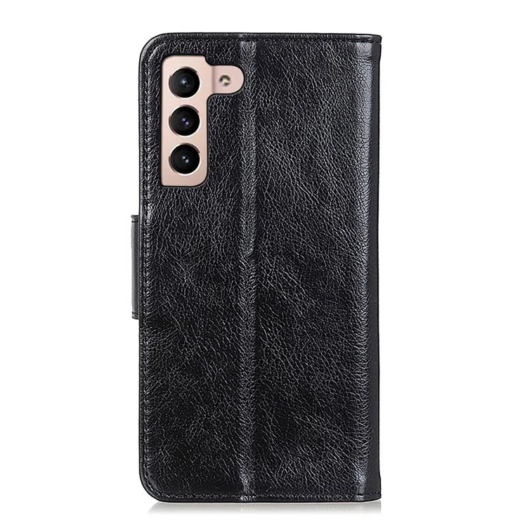 Para Samsung Galaxy S22 5G Nappa Texture Split Leather Wallet Stand Flip Protective Cover with Magnetic Closure - Negro