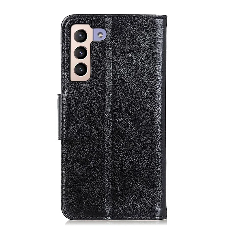 Split Leather Nappa Texture Wallet Stand Flip Protective Cover with Magnetic Closure for Samsung Galaxy S22+ 5G - Black