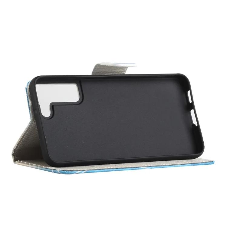 Full Body Shockproof Cross Texture PU Leather Wallet Stand Flip Pattern Printing Cover for Samsung Galaxy S22+ 5G - Camouflage