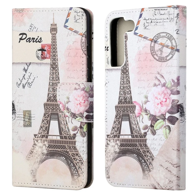 Full Body Shockproof Cross Texture PU Leather Wallet Stand Flip Pattern Printing Cover for Samsung Galaxy S22+ 5G - Tower