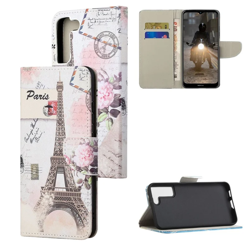 Full Body Shockproof Cross Texture PU Leather Wallet Stand Flip Pattern Printing Cover for Samsung Galaxy S22+ 5G - Tower