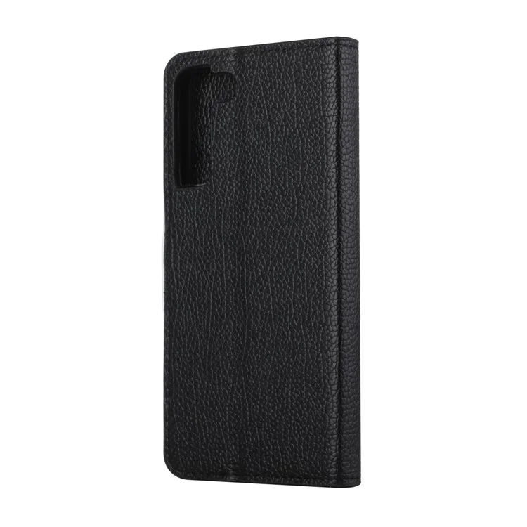 Litchi Skin Stand Leather Wallet Case Full Coverage Magnetic Clasp Cell Phone Protector Shell for Samsung Galaxy S22 5G