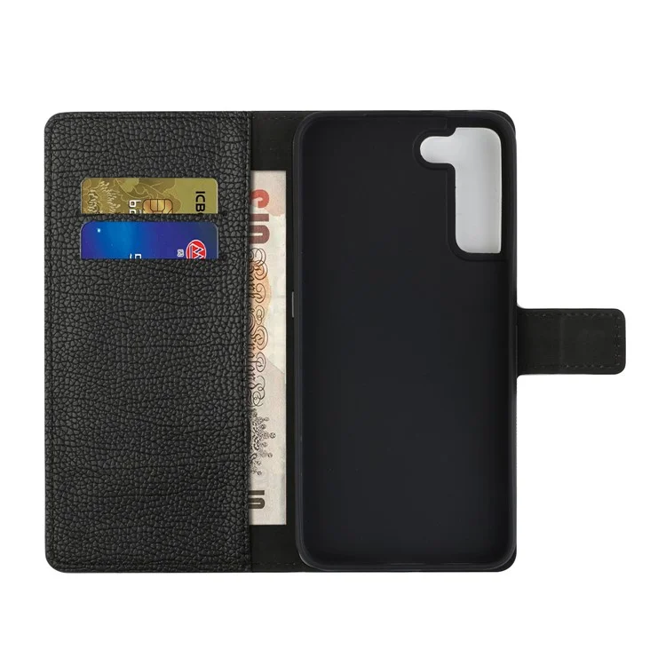 Litchi Skin Stand Leather Wallet Case Full Coverage Magnetic Clasp Cell Phone Protector Shell for Samsung Galaxy S22 5G