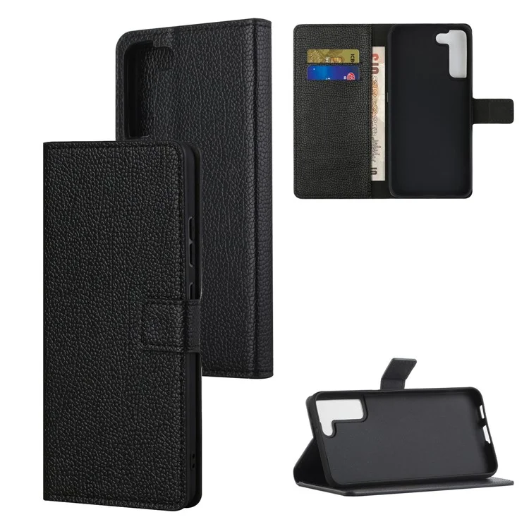 Litchi Skin Stand Leather Wallet Case Full Coverage Magnetic Clasp Cell Phone Protector Shell for Samsung Galaxy S22 5G